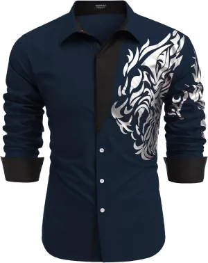 COOFANDY Men's Print Button Down Dress Shirt Fashion Long Sleeve Casual Shirts