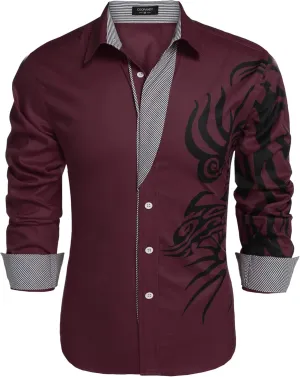 COOFANDY Men's Print Button Down Dress Shirt Fashion Long Sleeve Casual Shirts