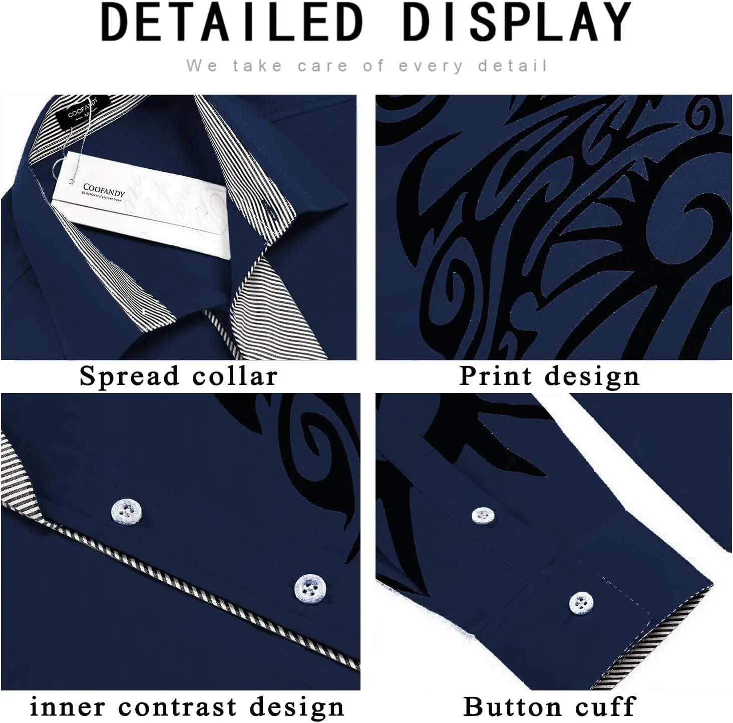 COOFANDY Men's Print Button Down Dress Shirt Fashion Long Sleeve Casual Shirts