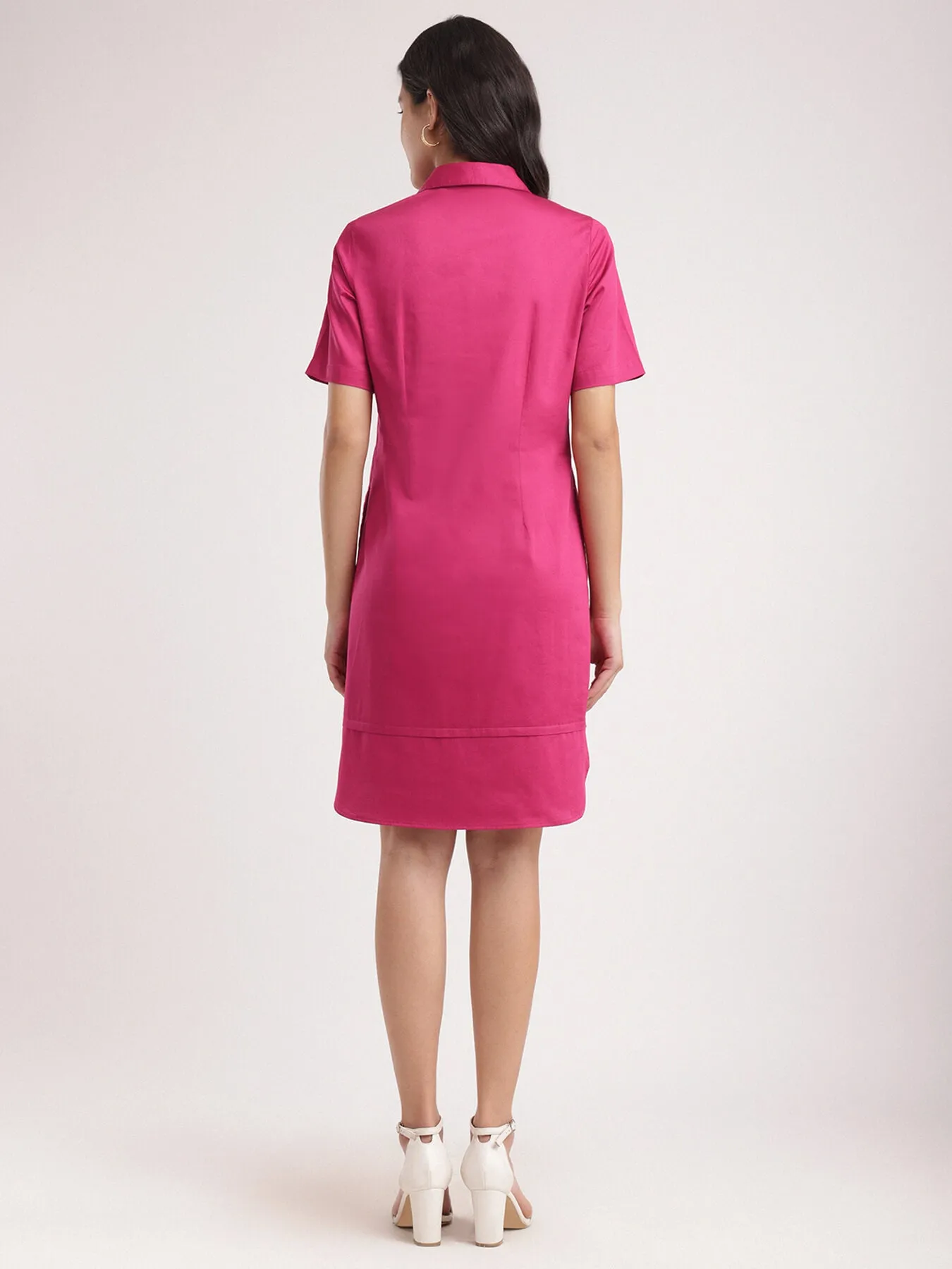 Cotton Shirt Dress - Fuchsia