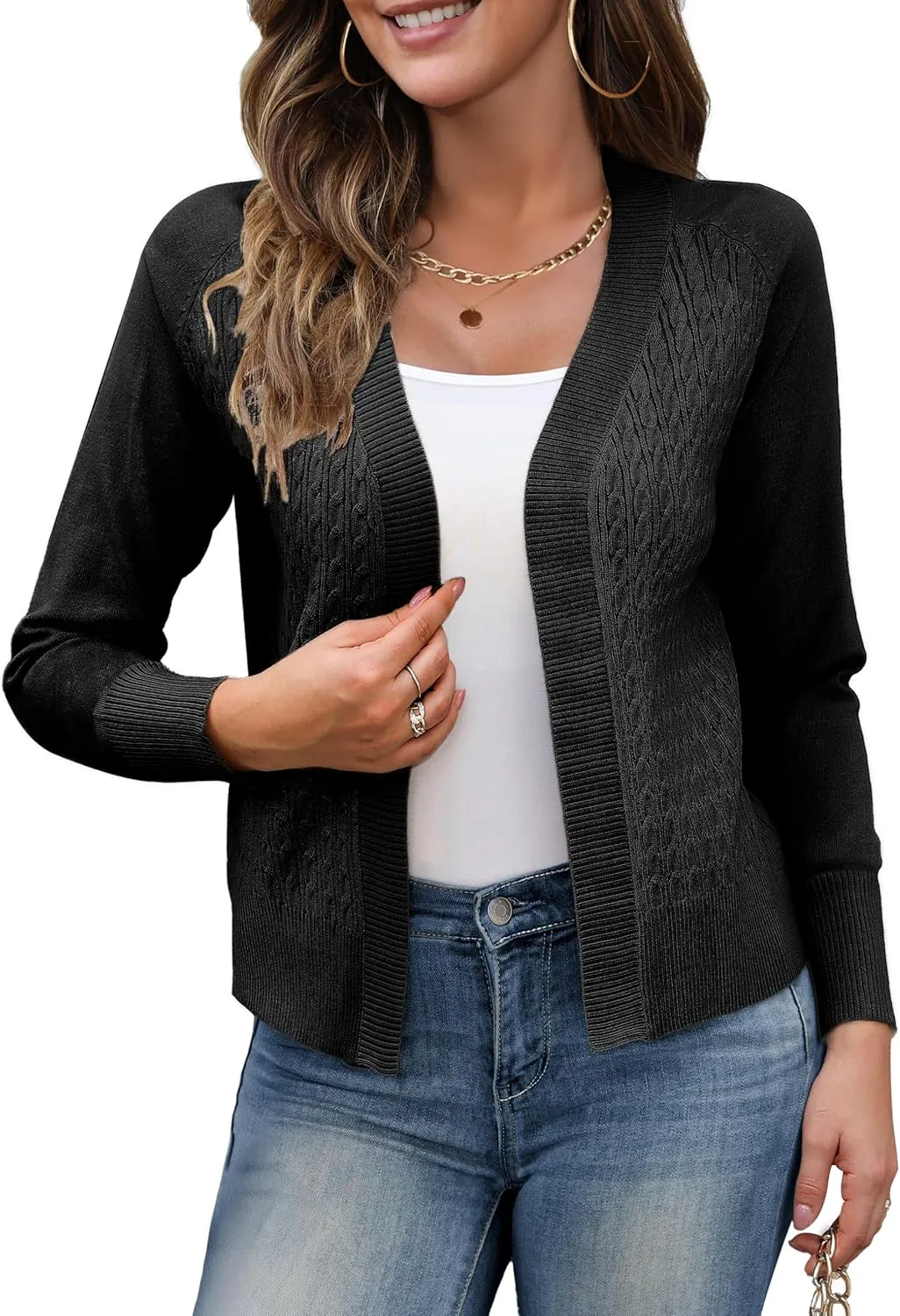 CPOKRTWSO Women's Cardigan Sweaters Lightweight Casual Long Sleeve Cable Knit Open Front Cardigans for Women Trendy(S-XL)