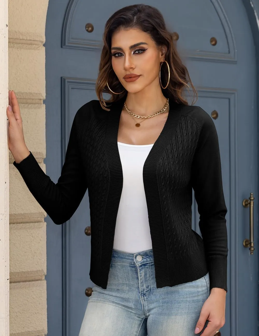 CPOKRTWSO Women's Cardigan Sweaters Lightweight Casual Long Sleeve Cable Knit Open Front Cardigans for Women Trendy(S-XL)