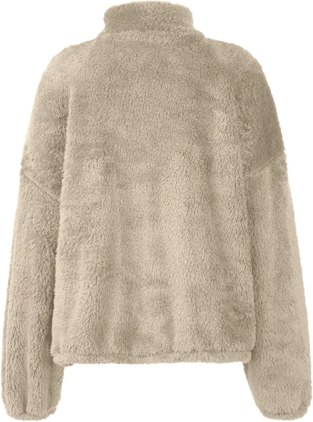 Cropped Half Zip Pullover Women Comfy Warm Sherpa Fleece Sweatshirt No Hood Quarter Zip Sweater with Pockets