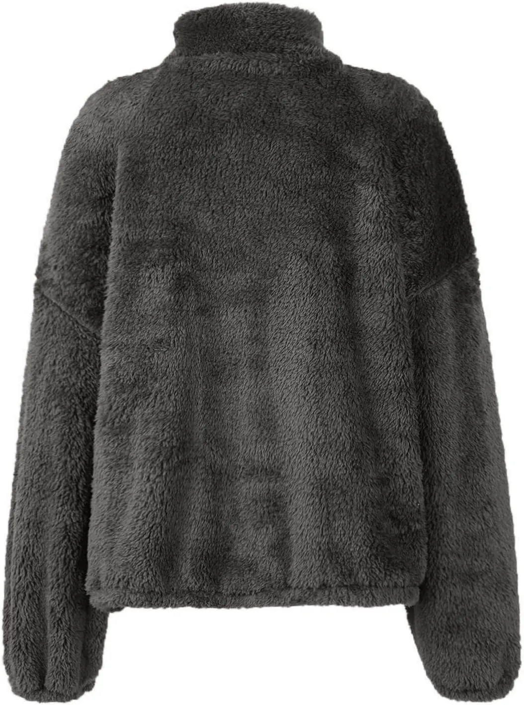 Cropped Half Zip Pullover Women Comfy Warm Sherpa Fleece Sweatshirt No Hood Quarter Zip Sweater with Pockets