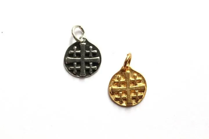 Cross Charm, Silver Charm, Cross Coin, Charm Bracelet, Coin Charm, Religious Charm, Religious Jewelry, Britannium, Pewter Charm, Cross Medal