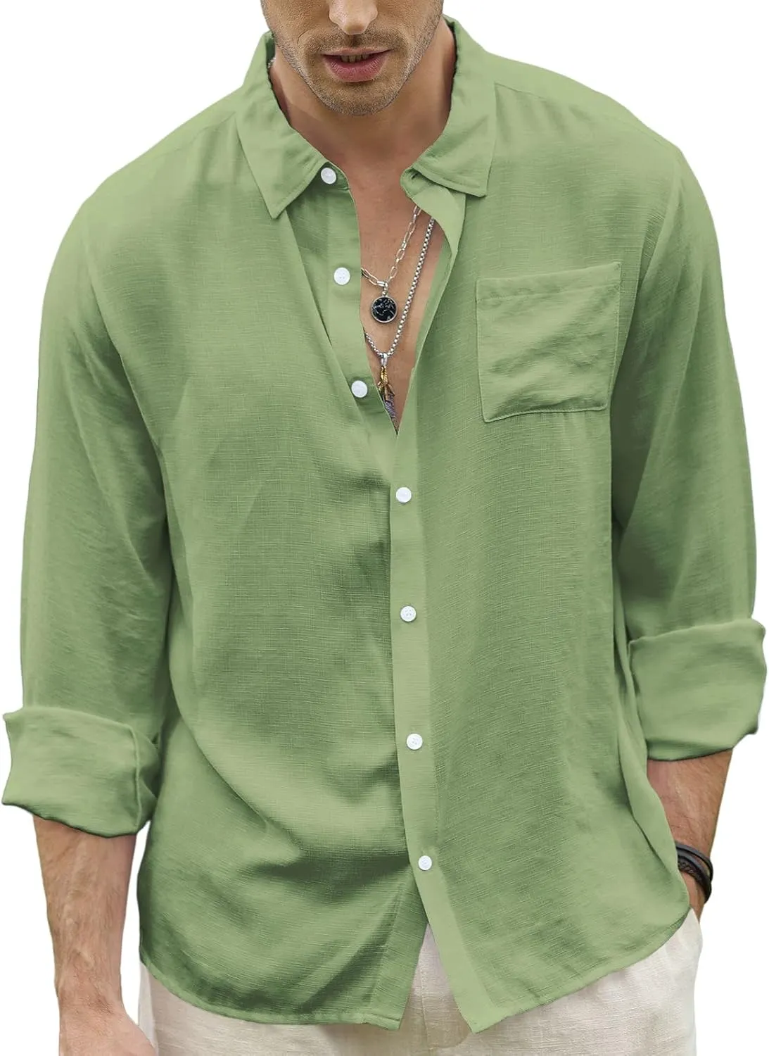 CTU Men's Fashion Summer Casual Button Down Shirt Long Sleeve Solid Color Holiday Beach Shirts