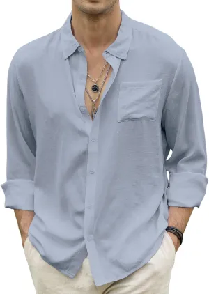 CTU Men's Fashion Summer Casual Button Down Shirt Long Sleeve Solid Color Holiday Beach Shirts