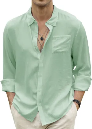 CTU Men's Fashion Summer Casual Button Down Shirt Long Sleeve Solid Color Holiday Beach Shirts