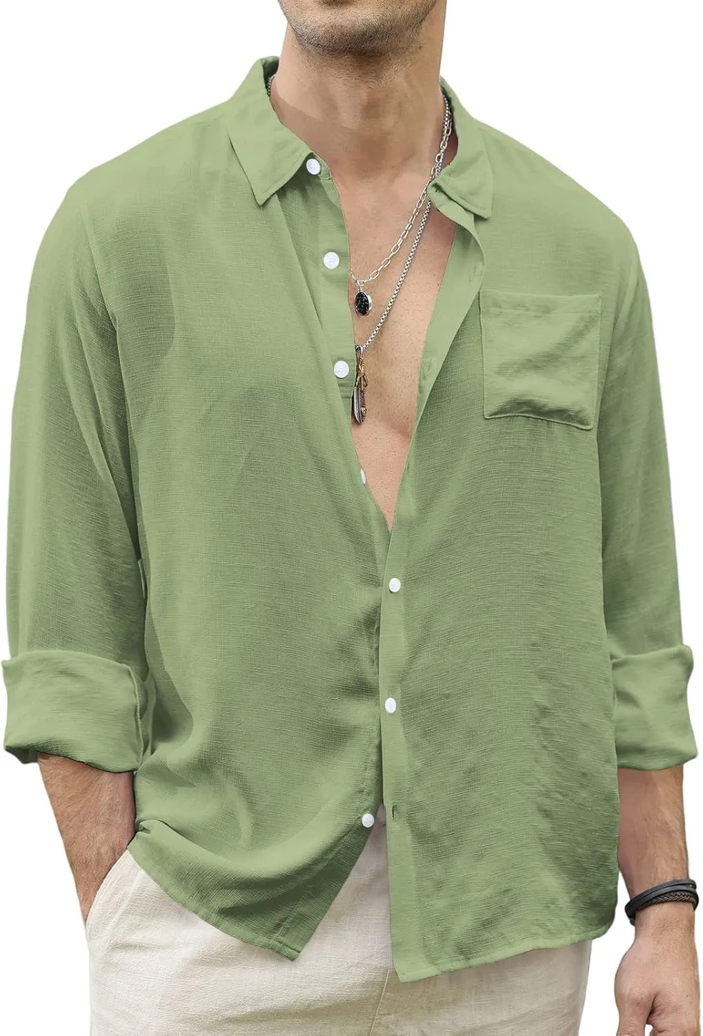 CTU Men's Fashion Summer Casual Button Down Shirt Long Sleeve Solid Color Holiday Beach Shirts