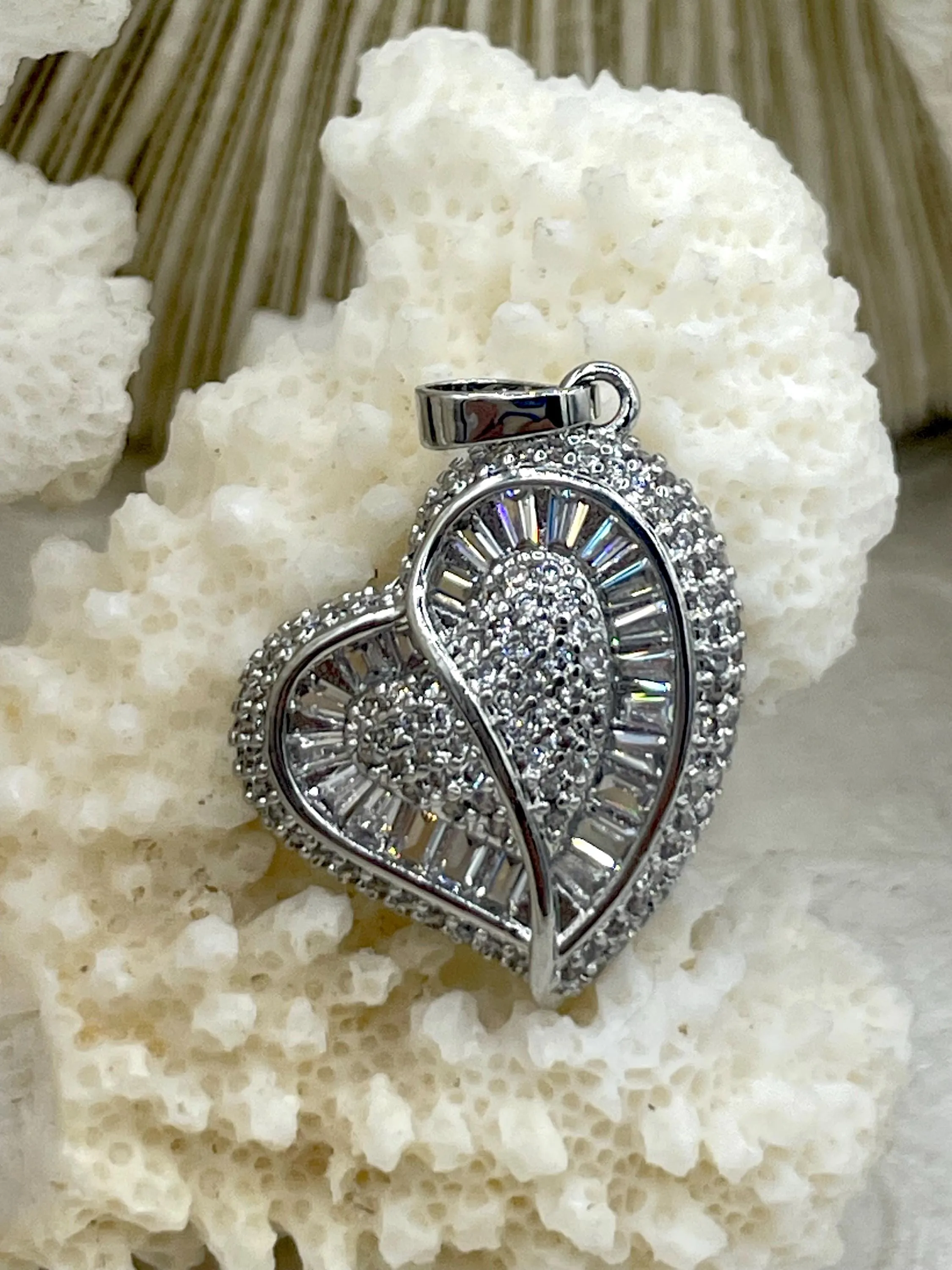 CZ Micro PAVE Heart Charms, Gold or Silver Heart Charms, Clear Cubic Zirconia, Gold or Silver Plated Brass, Heart Pendants, Fast Ship