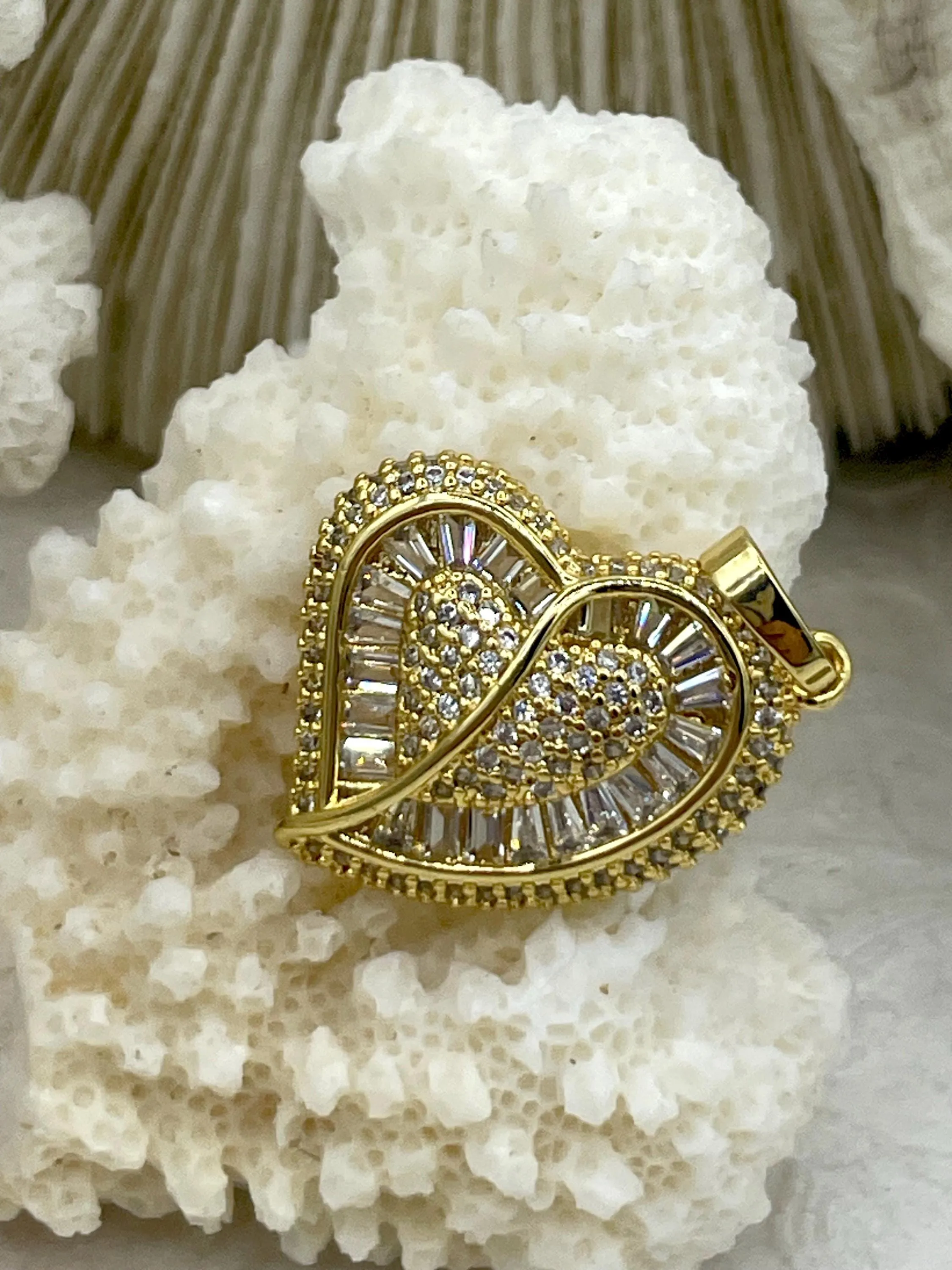 CZ Micro PAVE Heart Charms, Gold or Silver Heart Charms, Clear Cubic Zirconia, Gold or Silver Plated Brass, Heart Pendants, Fast Ship