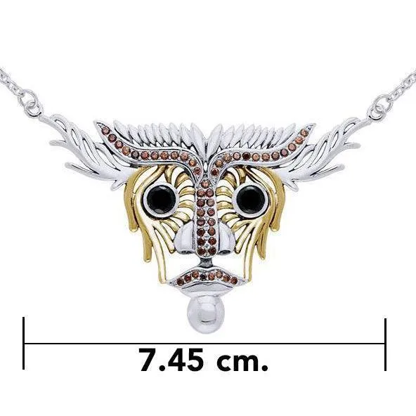 Dali-inspired fine Sterling Silver Animal Head Jewelry Necklace in 14k Gold accent MNC217