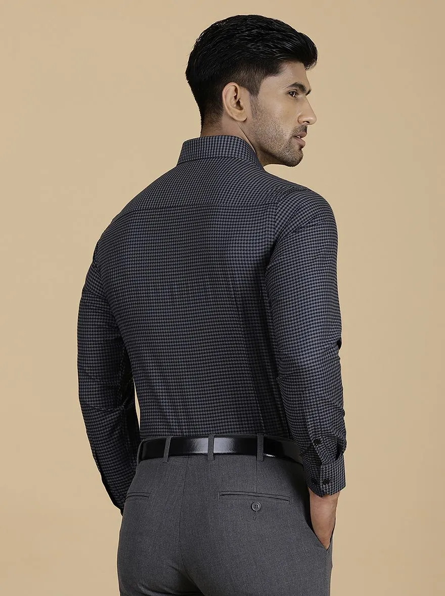 Dark Grey Checked Slim Fit Formal Shirt | Greenfibre