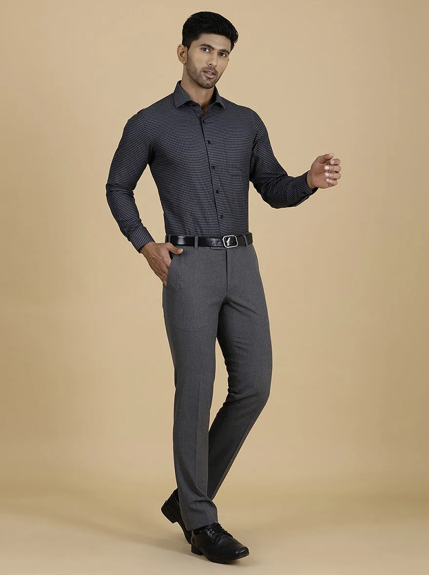 Dark Grey Checked Slim Fit Formal Shirt | Greenfibre