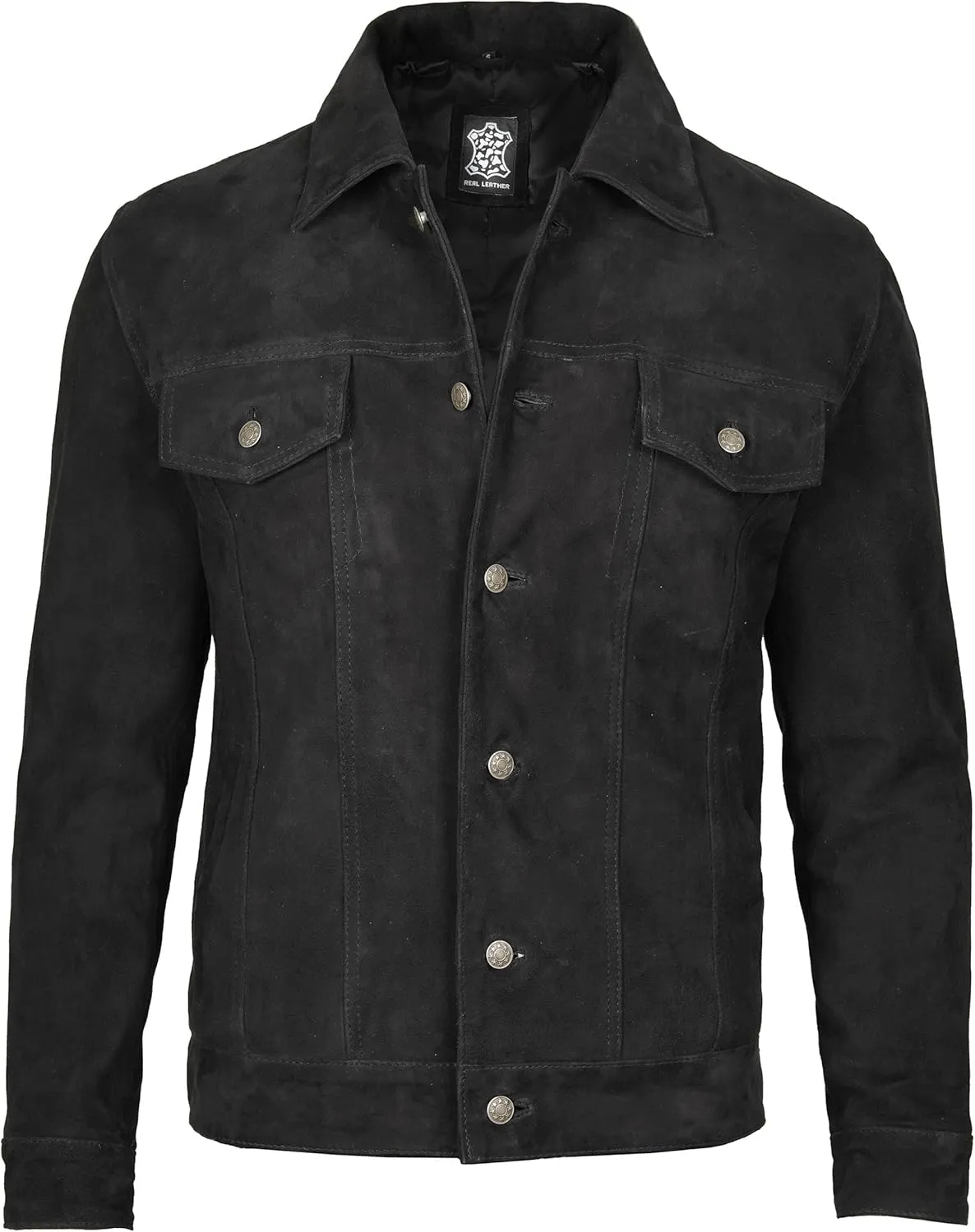 Decrum Leather Suede Jacket Men  Real Lambskin Vintage Style Suede Trucker Jacket Men