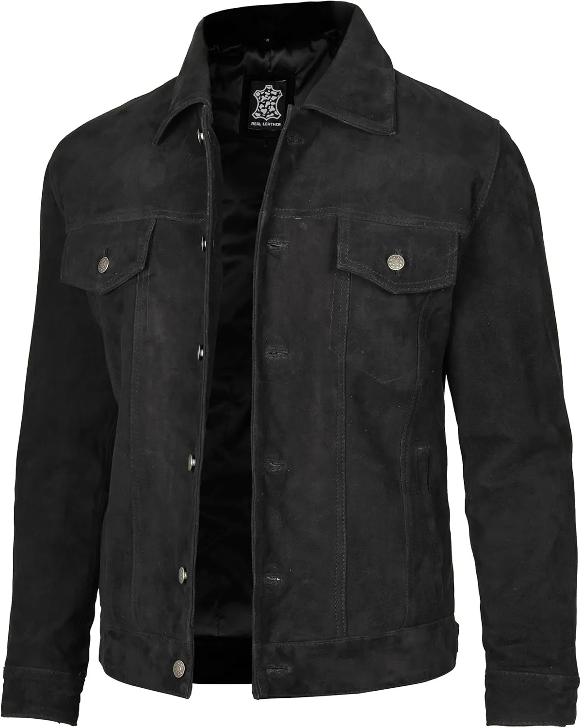Decrum Leather Suede Jacket Men  Real Lambskin Vintage Style Suede Trucker Jacket Men