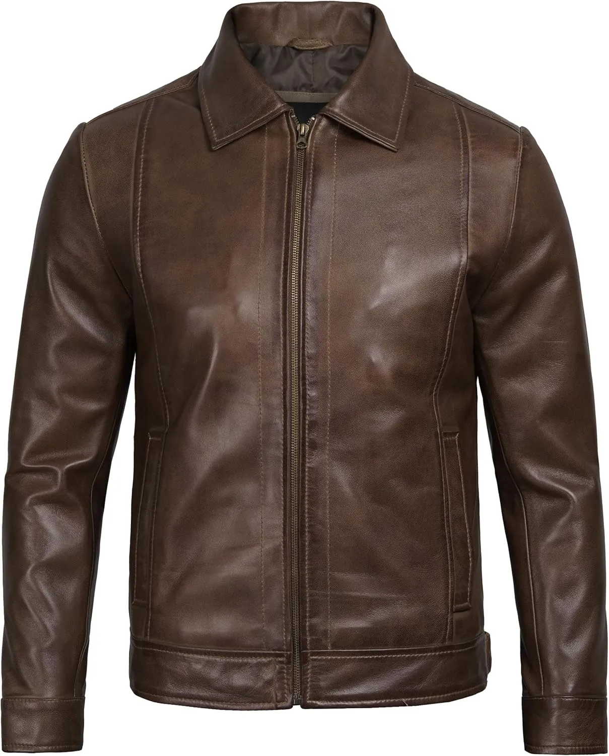 Decrum Mens Leather Jacket - Real Lambskin Classic Vintage Style Leather Jackets For Men