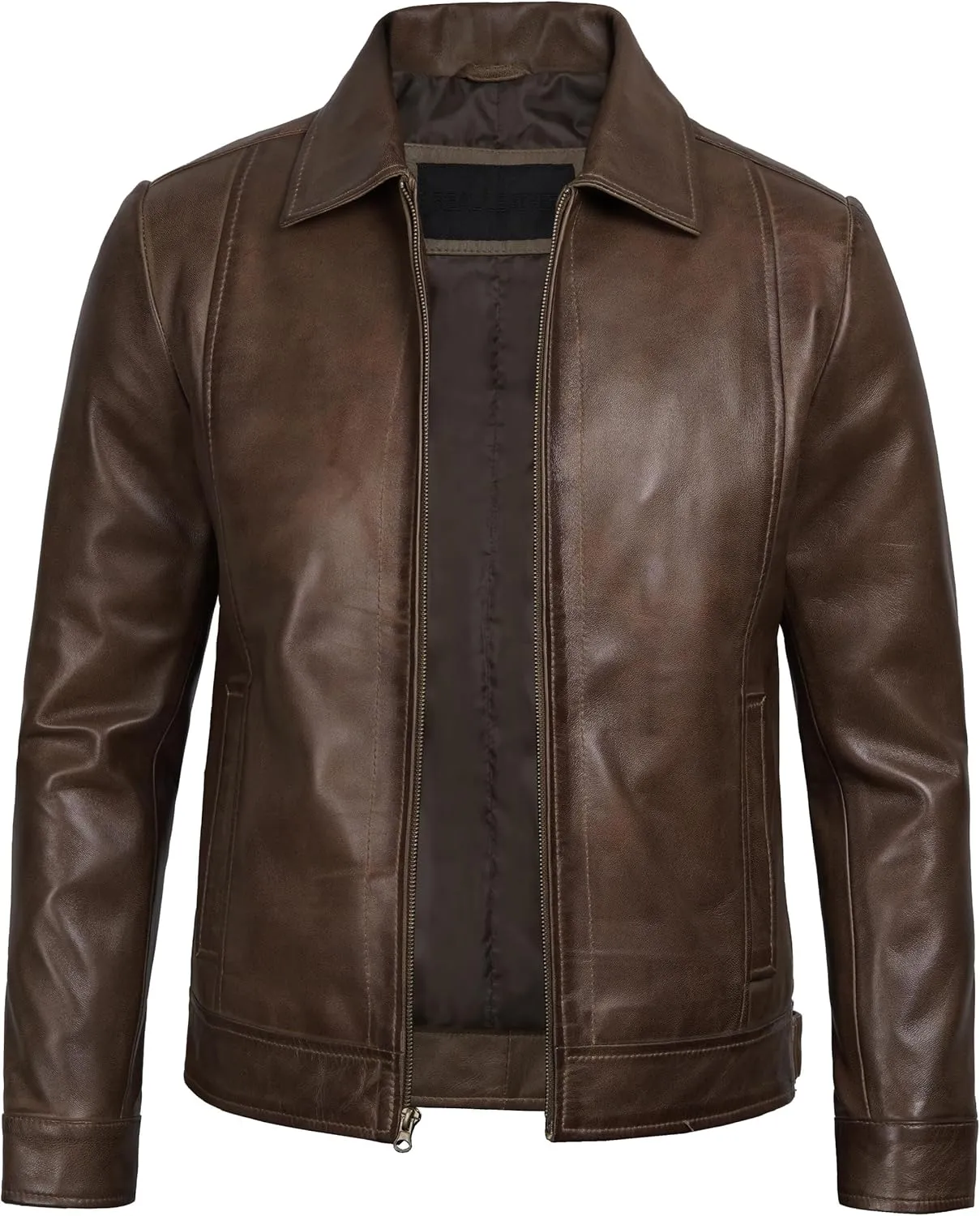 Decrum Mens Leather Jacket - Real Lambskin Classic Vintage Style Leather Jackets For Men