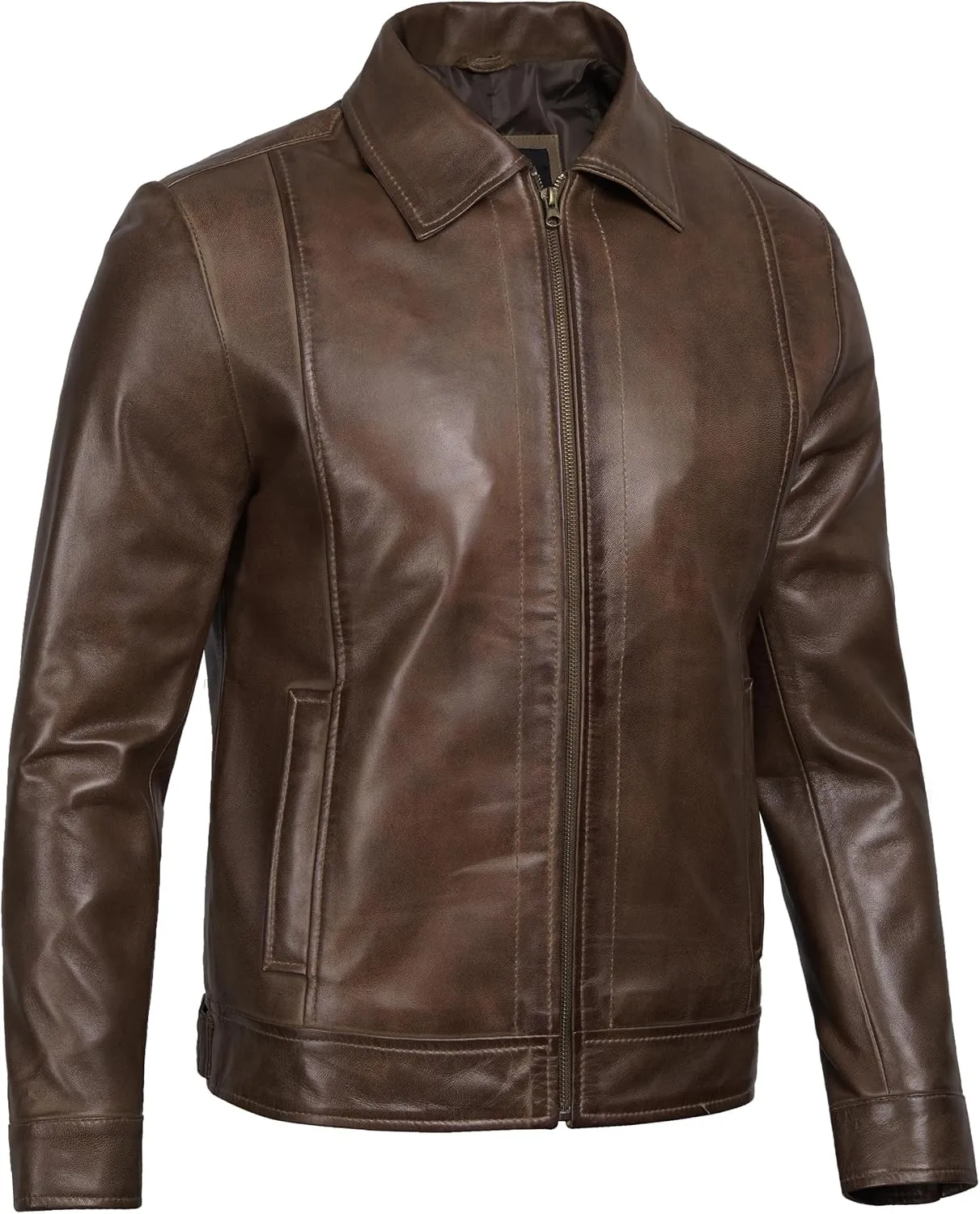 Decrum Mens Leather Jacket - Real Lambskin Classic Vintage Style Leather Jackets For Men
