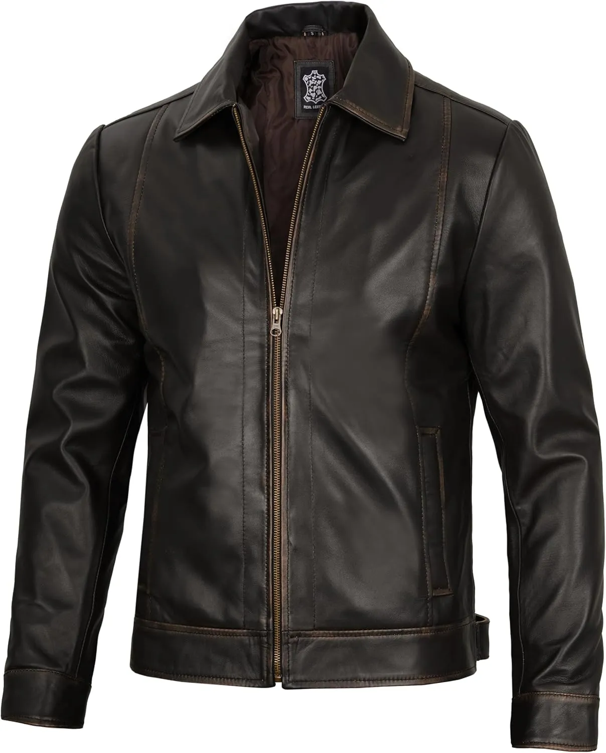 Decrum Mens Leather Jacket - Real Lambskin Classic Vintage Style Leather Jackets For Men