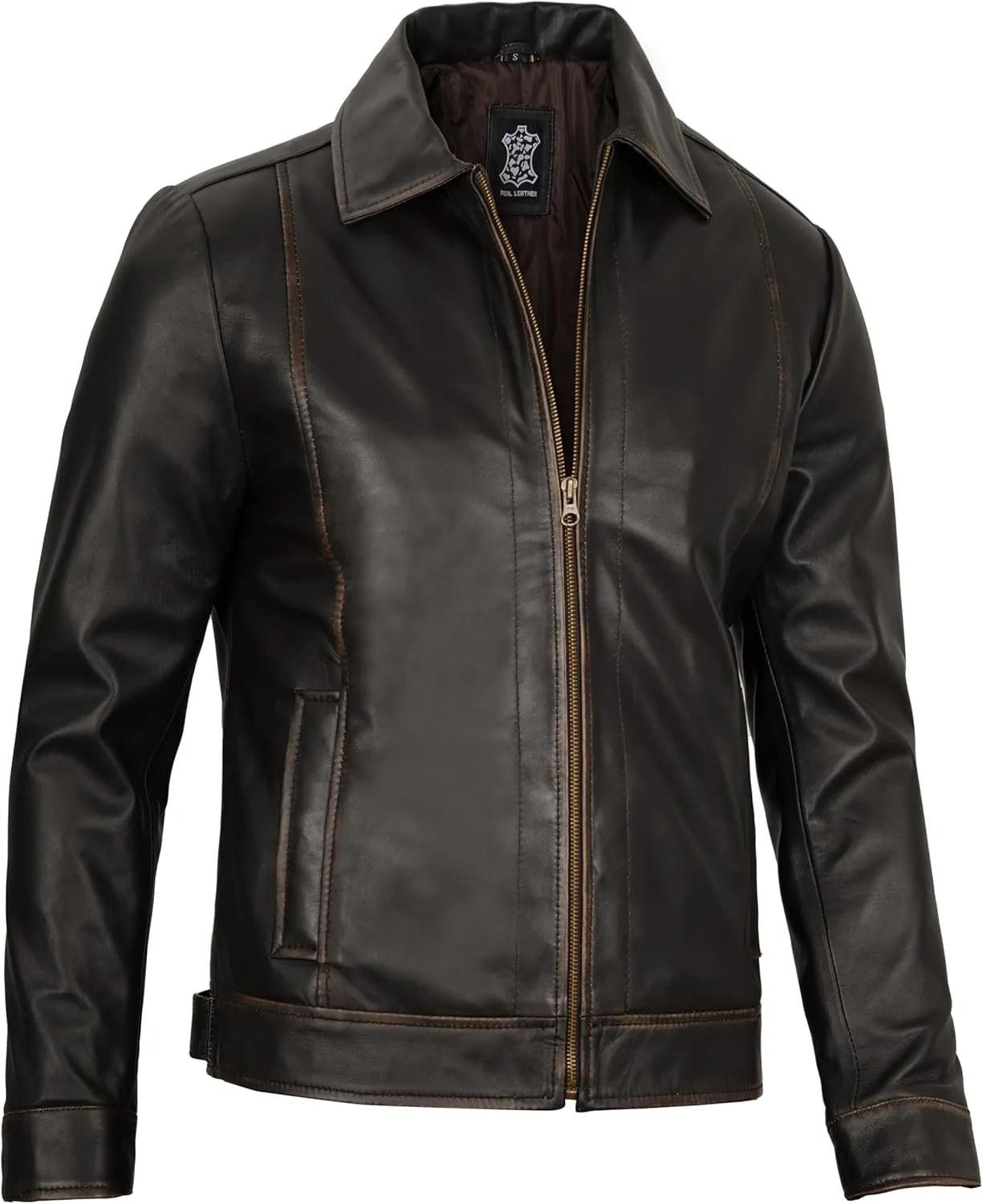 Decrum Mens Leather Jacket - Real Lambskin Classic Vintage Style Leather Jackets For Men