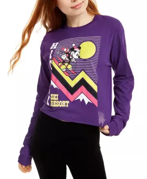 Disney Juniors' Mickey Mouse Ski Graphic T-Shirt Purple Size X-Large