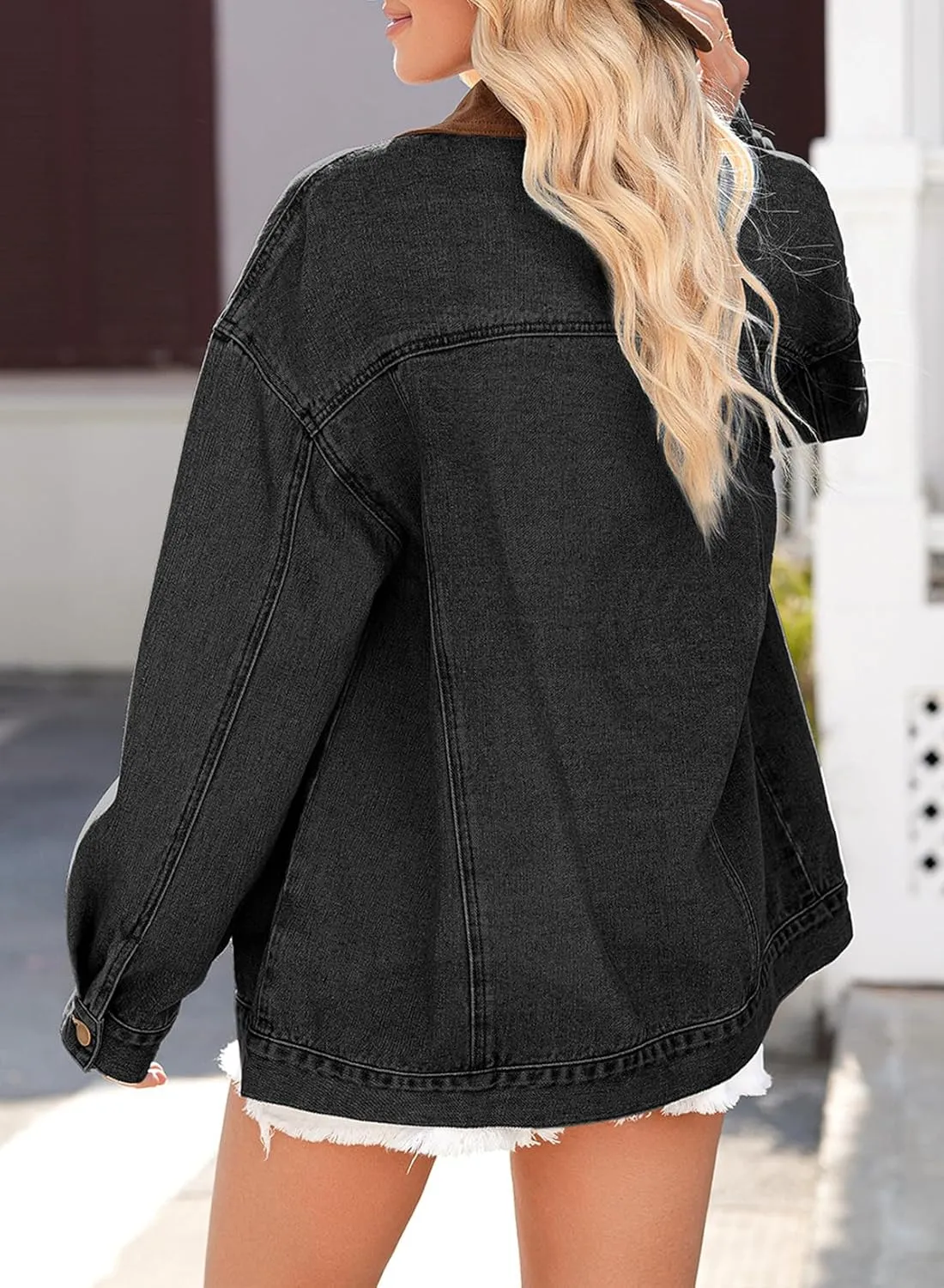 Dokotoo Women's Denim Jacket Oversized Contrast Collar Jean Jackets 2025 Spring Outfits Vintage Long Sleeve Shirts