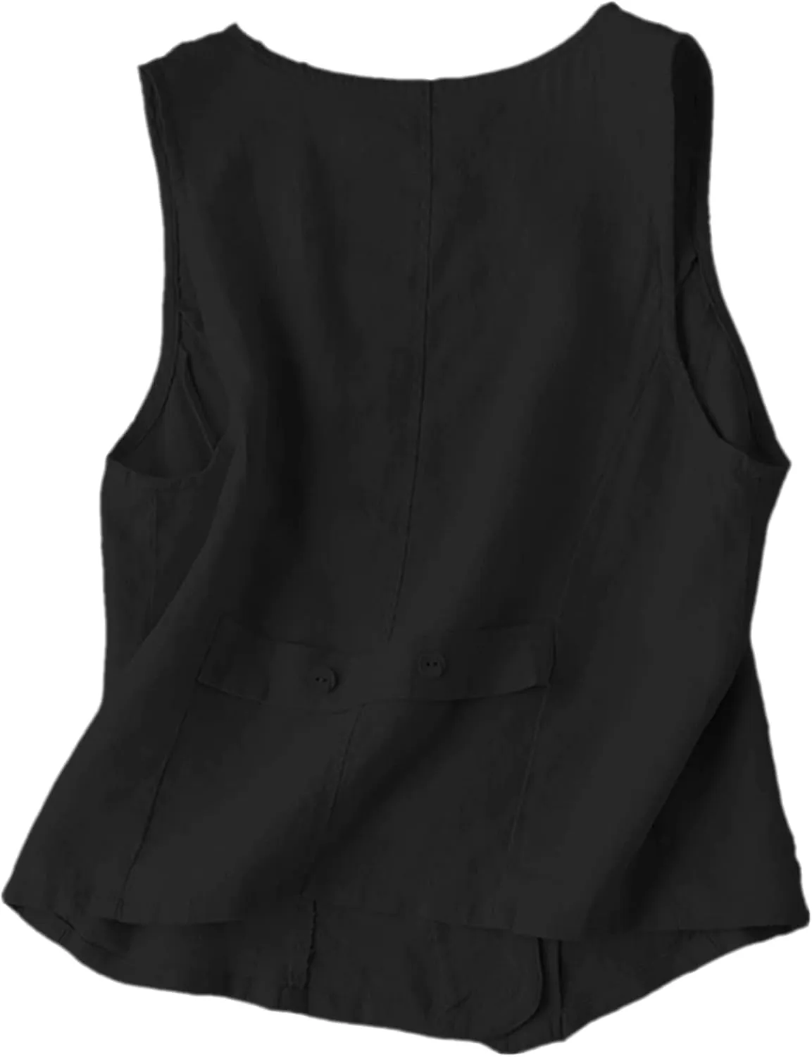 Dongfeng Women's Cotton Linen Sleeveless Vest Casual V Neck Button Down Blazer Waistcoat Jackets
