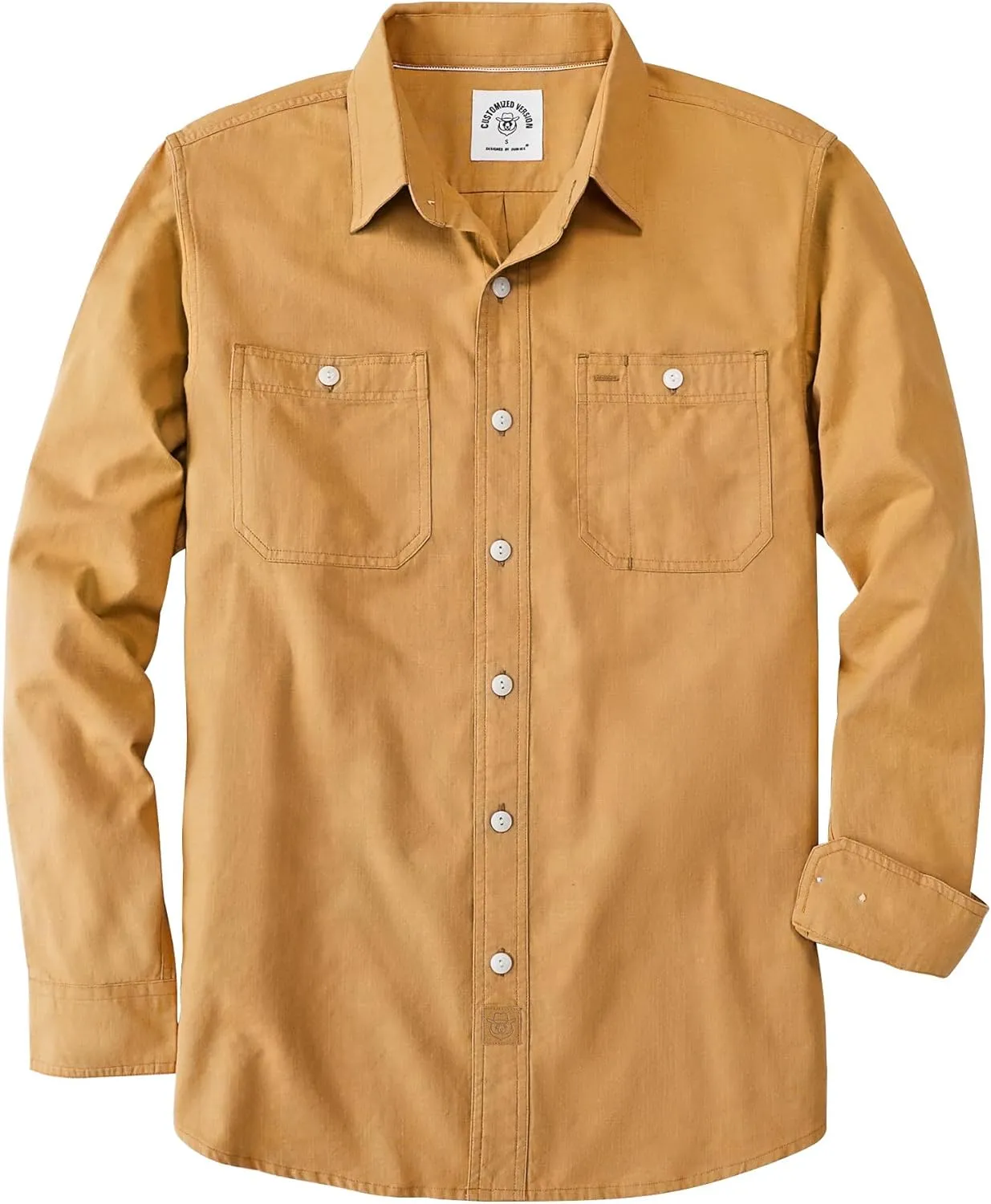 Dubinik Chambray Shirt Men Long Sleeve Cotton Work Shirts with 2 Pockets Casual Button Down