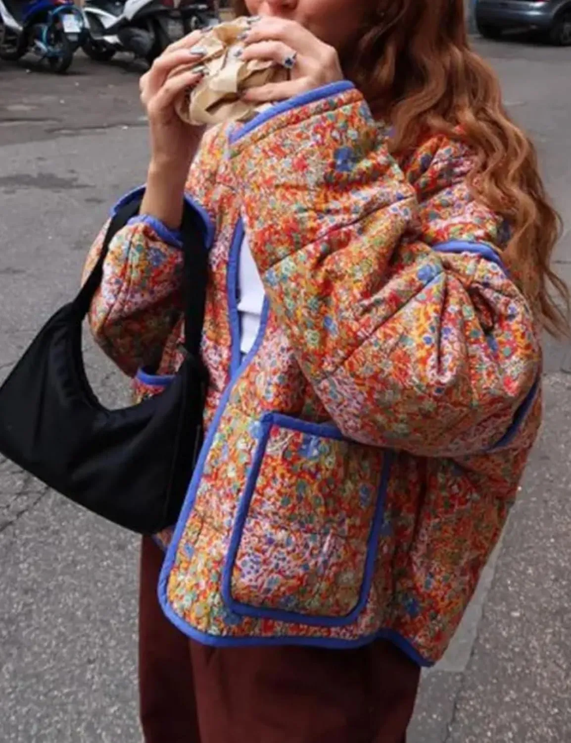 Eisctnd Women's Cropped Puffer Quilted Jacket Cardigan Floral Printed Lightweight Long Sleeve Short Padded Coats