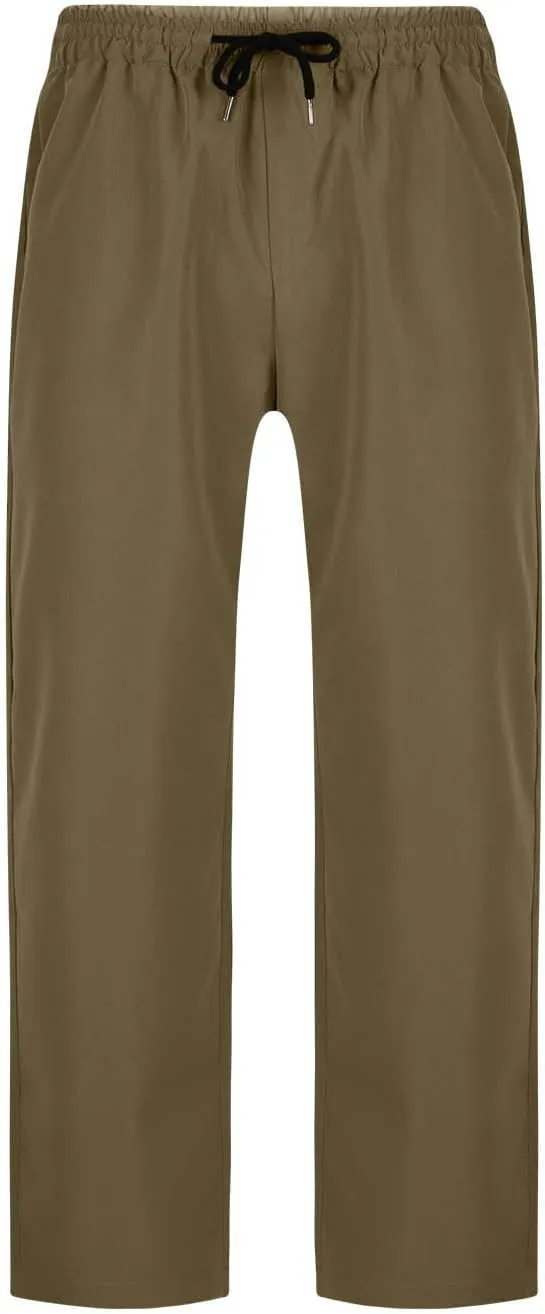 Elastic Waist Cotton Casual Pants Men Relaxed Pockets Summer Outdoor Daily Lounge Travel Hiking Breathable Durable