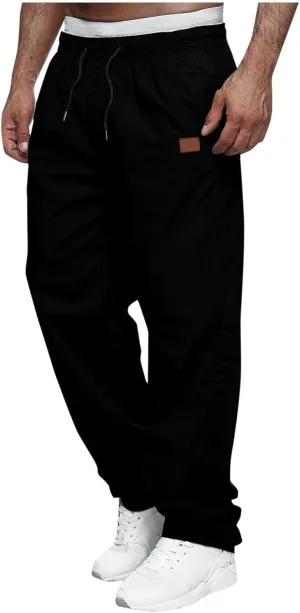 Elastic Waist Cotton Casual Pants Men Relaxed Pockets Summer Outdoor Daily Lounge Travel Hiking Breathable Durable