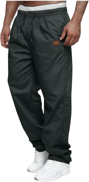 Elastic Waist Cotton Casual Pants Men Relaxed Pockets Summer Outdoor Daily Lounge Travel Hiking Breathable Durable