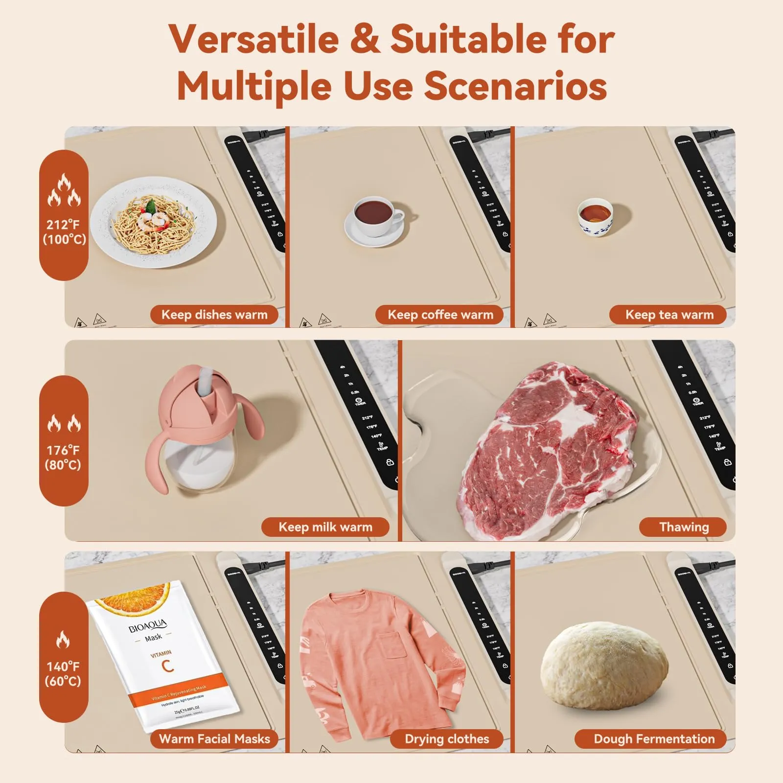 Electric Food Warming Mat with Adjustable Heat