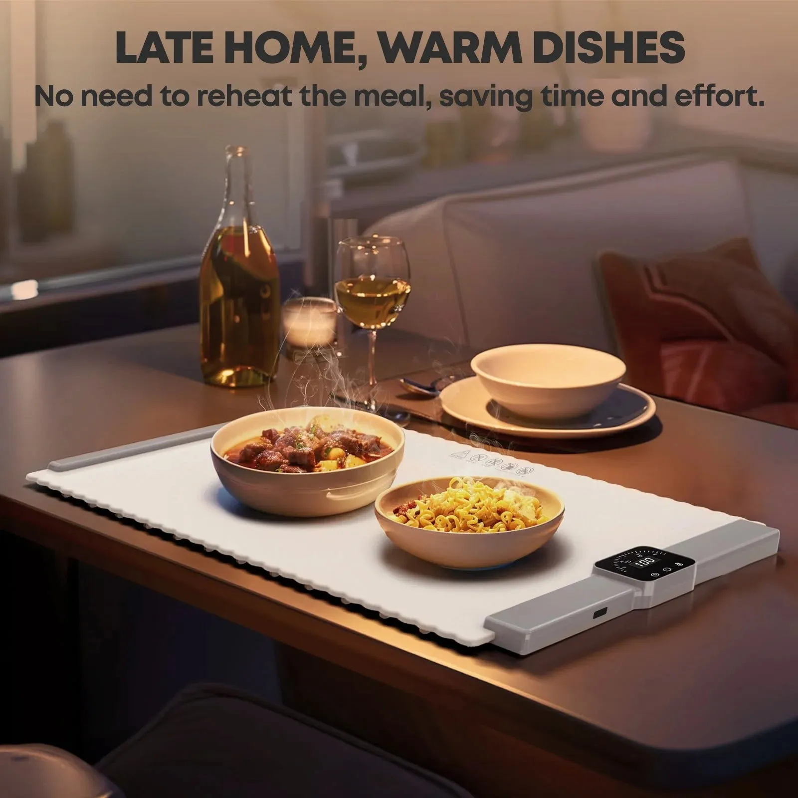 Electric Warming Tray, Portable Large Food Warmers Mat with 5 Level Adjustable Temperature
