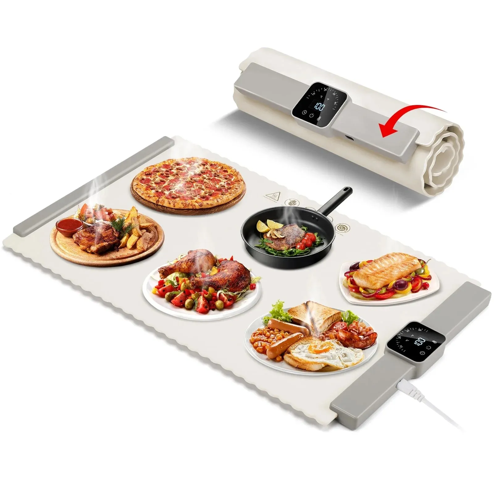 Electric Warming Tray, Portable Large Food Warmers Mat with 5 Level Adjustable Temperature