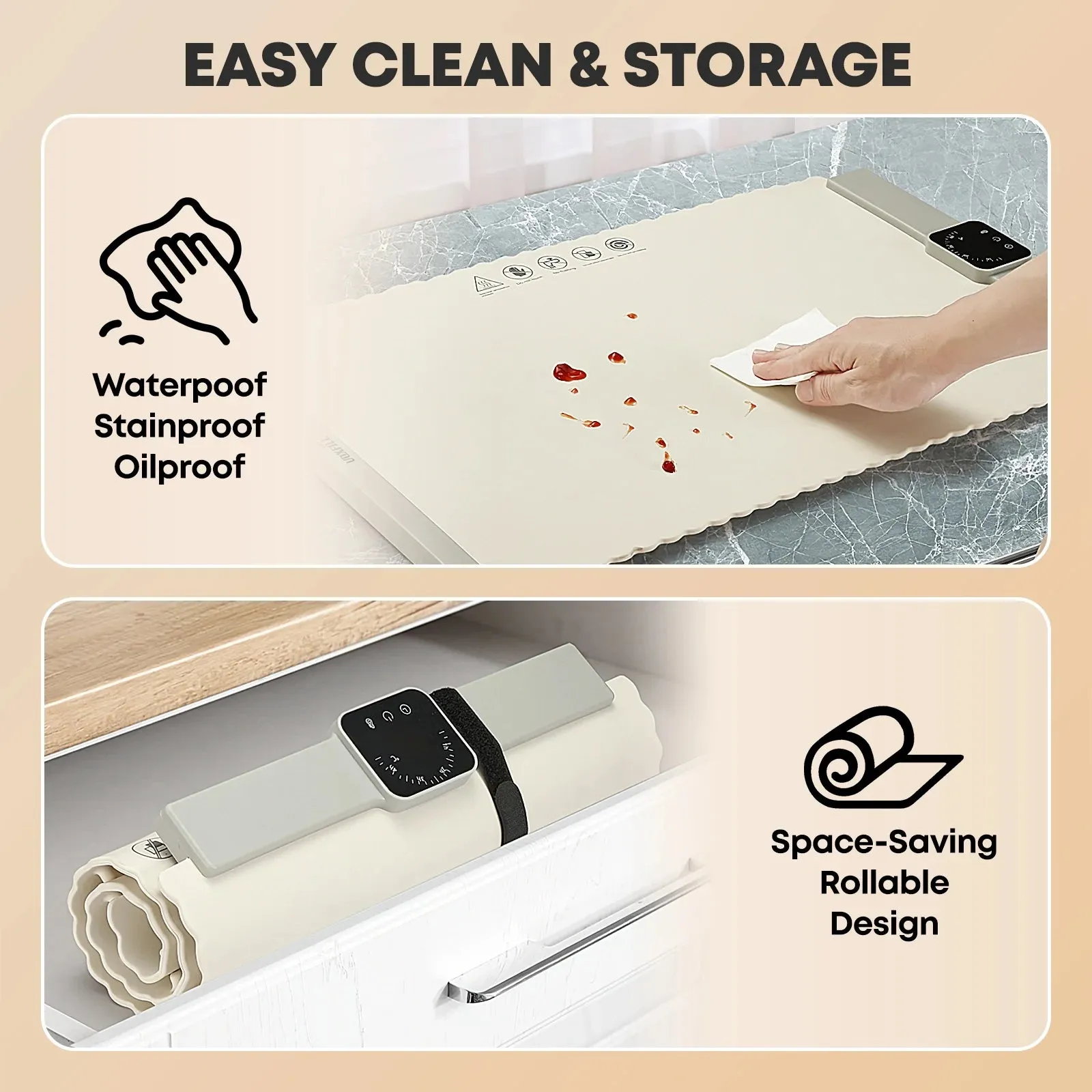 Electric Warming Tray, Portable Large Food Warmers Mat with 5 Level Adjustable Temperature