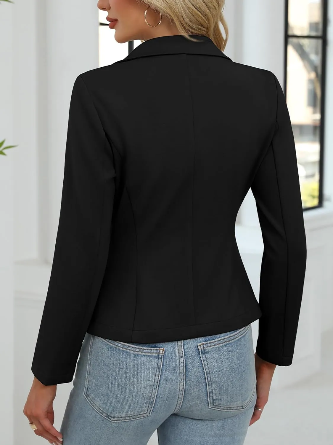 ELLEVEN Women's Casual Stretchy Knit Blazer,Lightweight Slim Fit Jackets Long Sleeve Business Suit with Pockets
