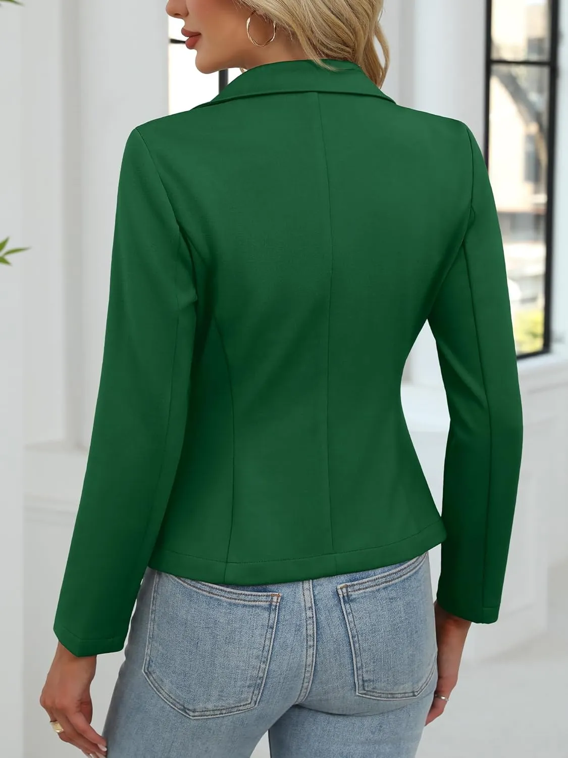 ELLEVEN Women's Casual Stretchy Knit Blazer,Lightweight Slim Fit Jackets Long Sleeve Business Suit with Pockets