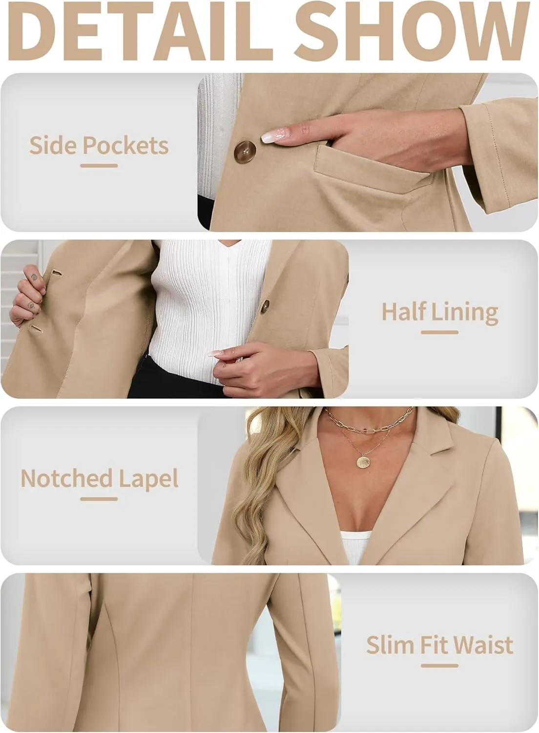 ELLEVEN Women's Casual Stretchy Knit Blazer,Lightweight Slim Fit Jackets Long Sleeve Business Suit with Pockets