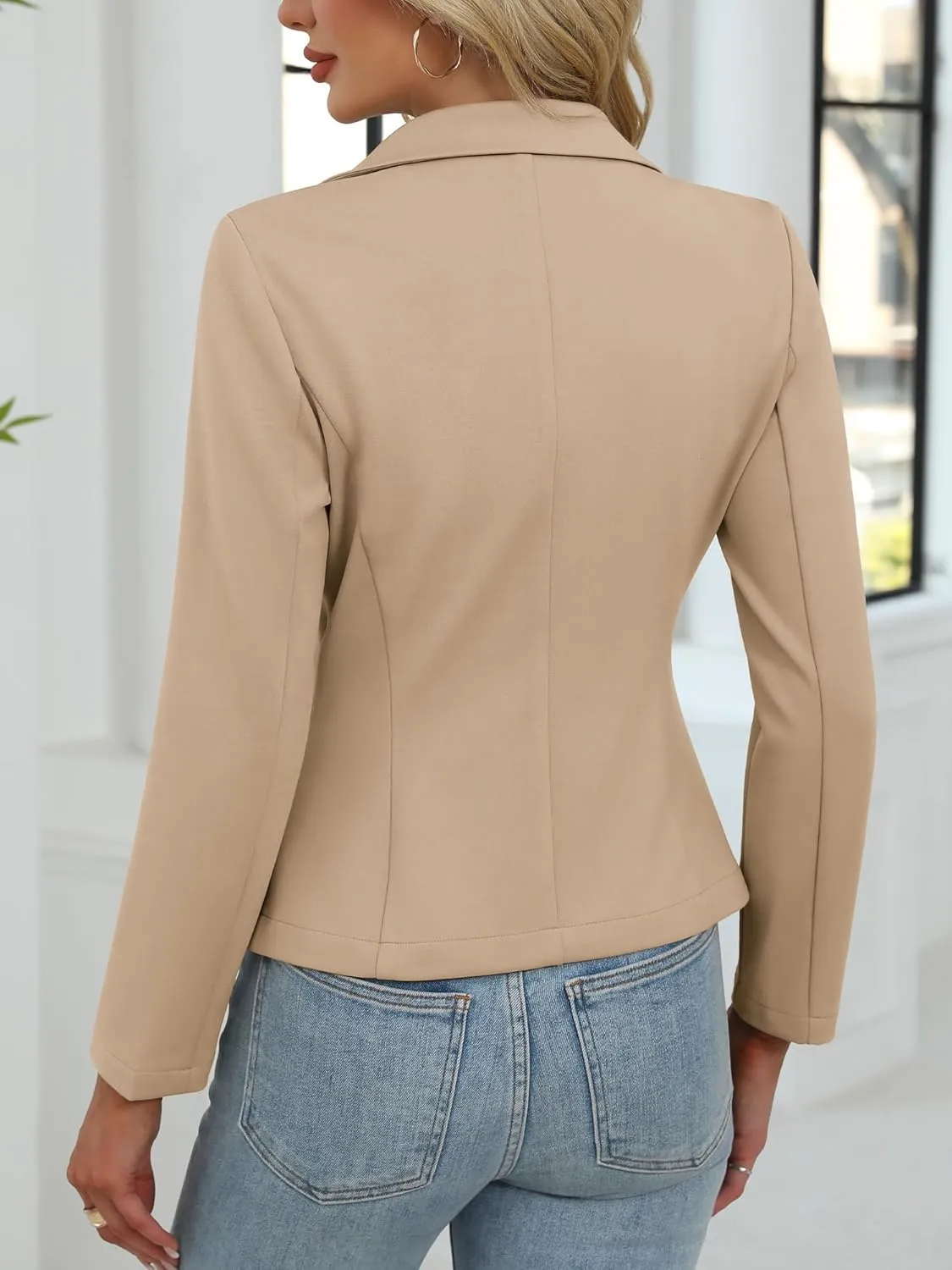 ELLEVEN Women's Casual Stretchy Knit Blazer,Lightweight Slim Fit Jackets Long Sleeve Business Suit with Pockets