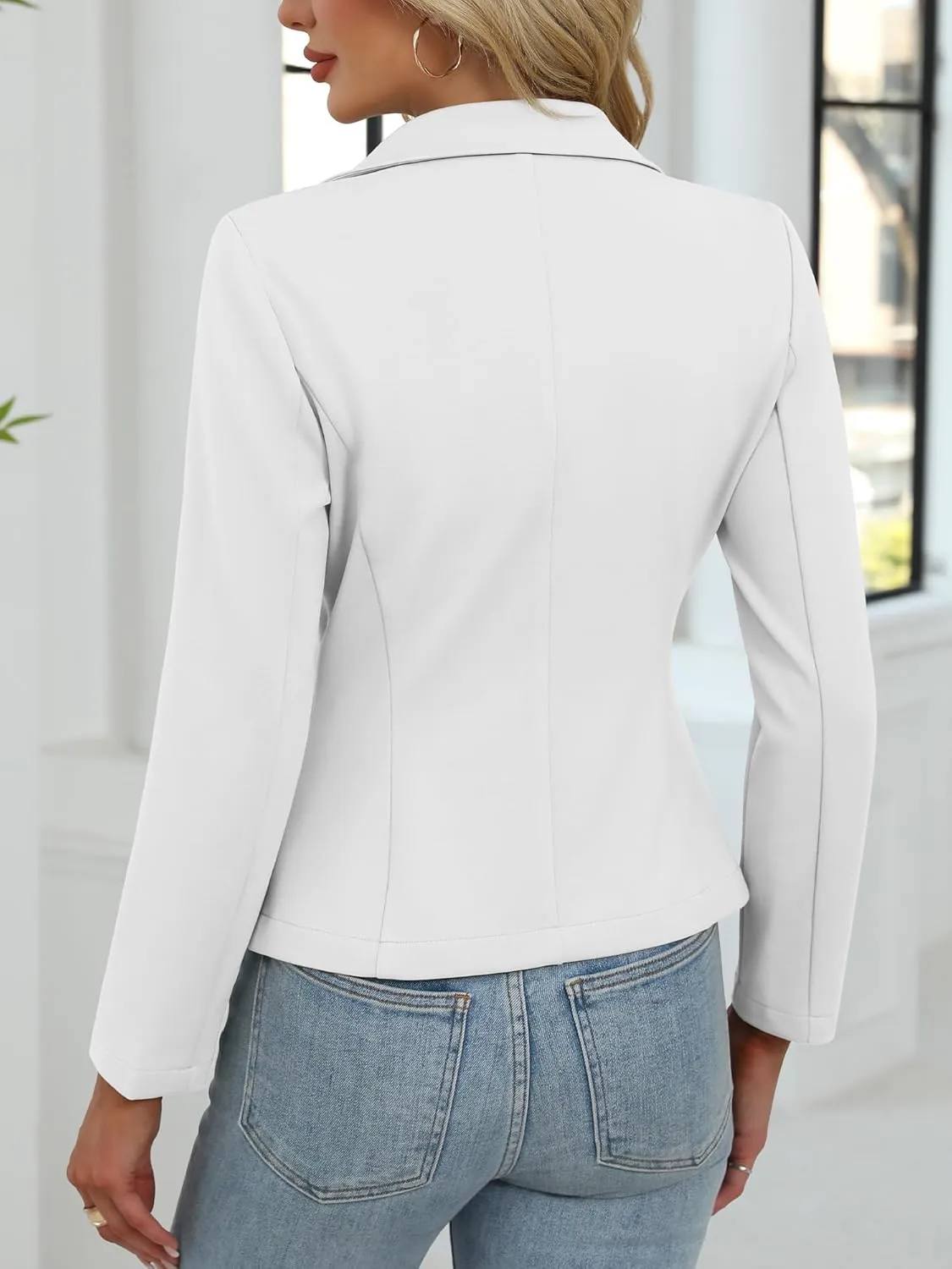ELLEVEN Women's Casual Stretchy Knit Blazer,Lightweight Slim Fit Jackets Long Sleeve Business Suit with Pockets