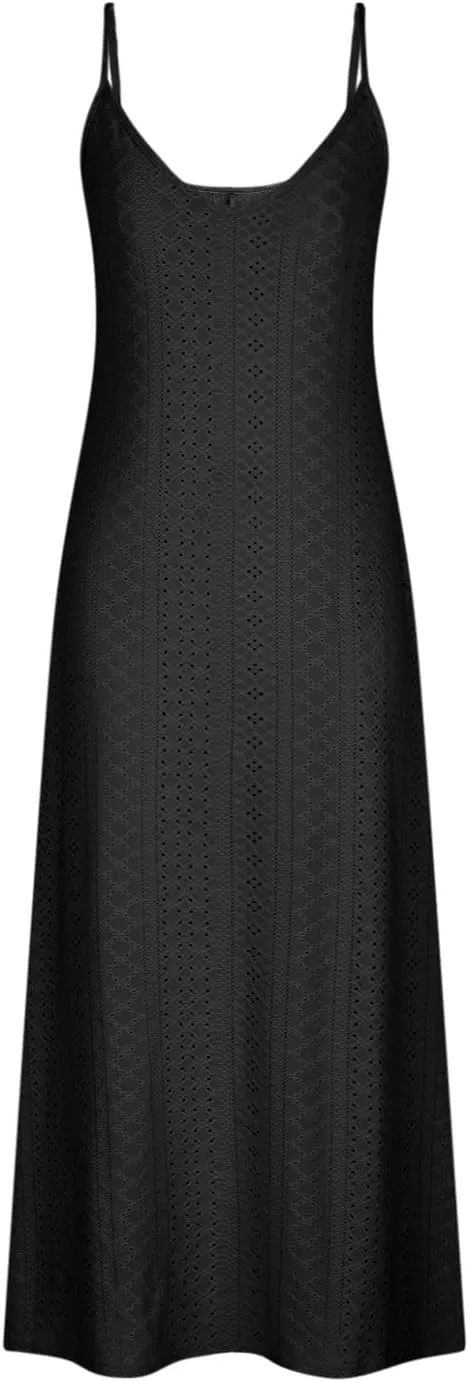 Eyelet Dress for Women Casual Loose V Neck Halter Tank Long Dress Vacation Boho Beach Maxi Sundresses Summer Dresses