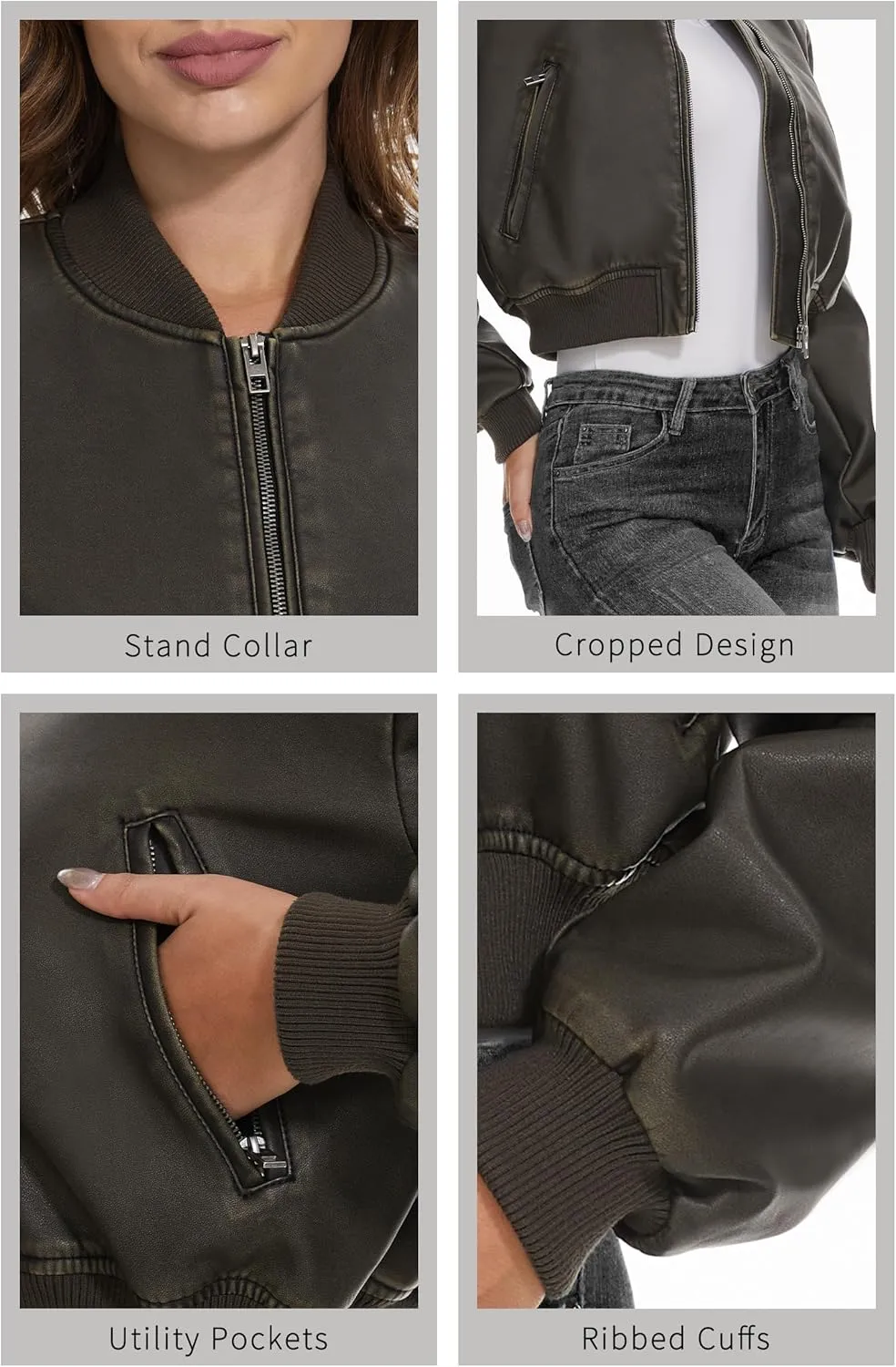 Fahsyee Faux Leather Jackets for Women, Black Motorcycle Moto Biker PU Outwear Coat
