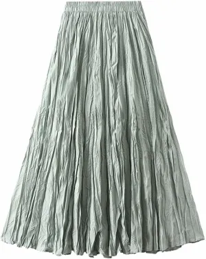 Fall Skirts for Women 2024 Pleated Swing Elastic Summer Long Skirt Casual Flowy a Line Spring Fall Midi Skirts