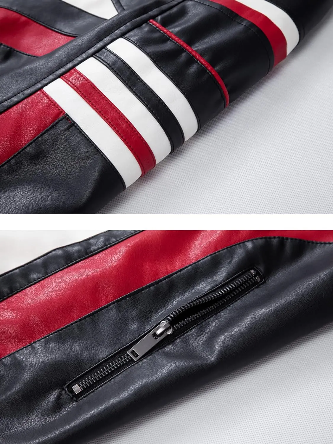 FANARCHER Men's Leather Jackets Stand Collar PU Faux Motorcycle Zipper Coat Biker Windbreaker