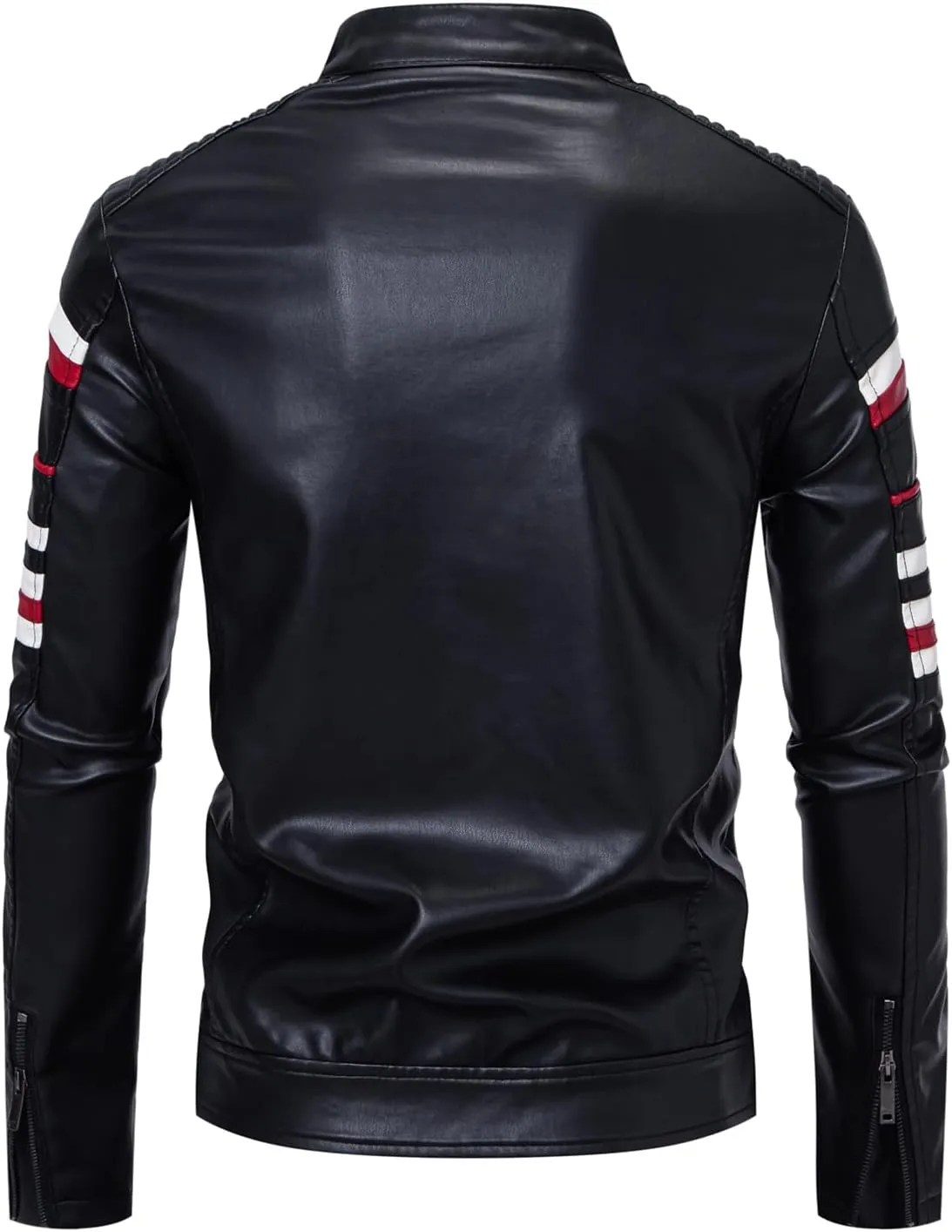 FANARCHER Men's Leather Jackets Stand Collar PU Faux Motorcycle Zipper Coat Biker Windbreaker