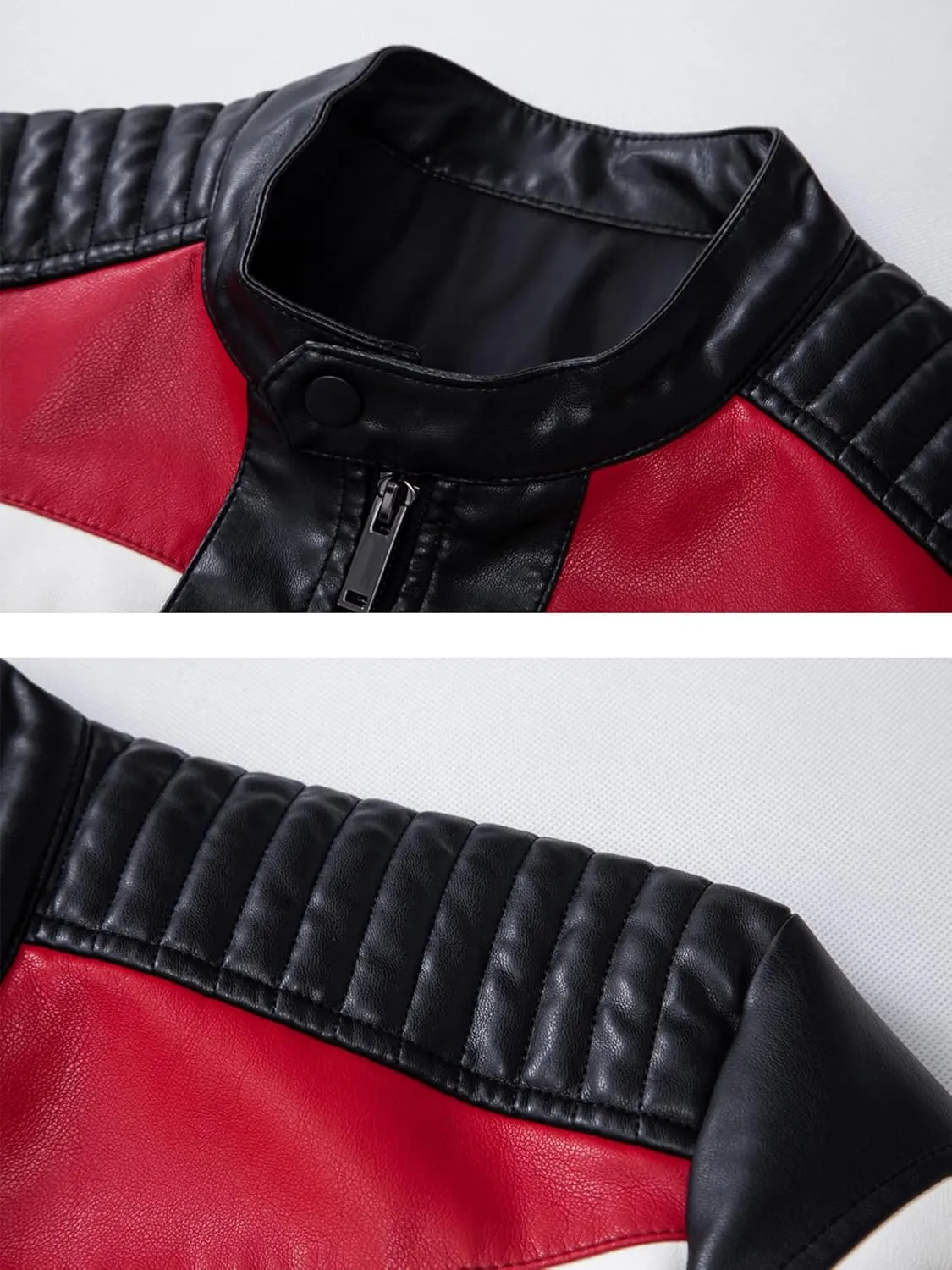 FANARCHER Men's Leather Jackets Stand Collar PU Faux Motorcycle Zipper Coat Biker Windbreaker