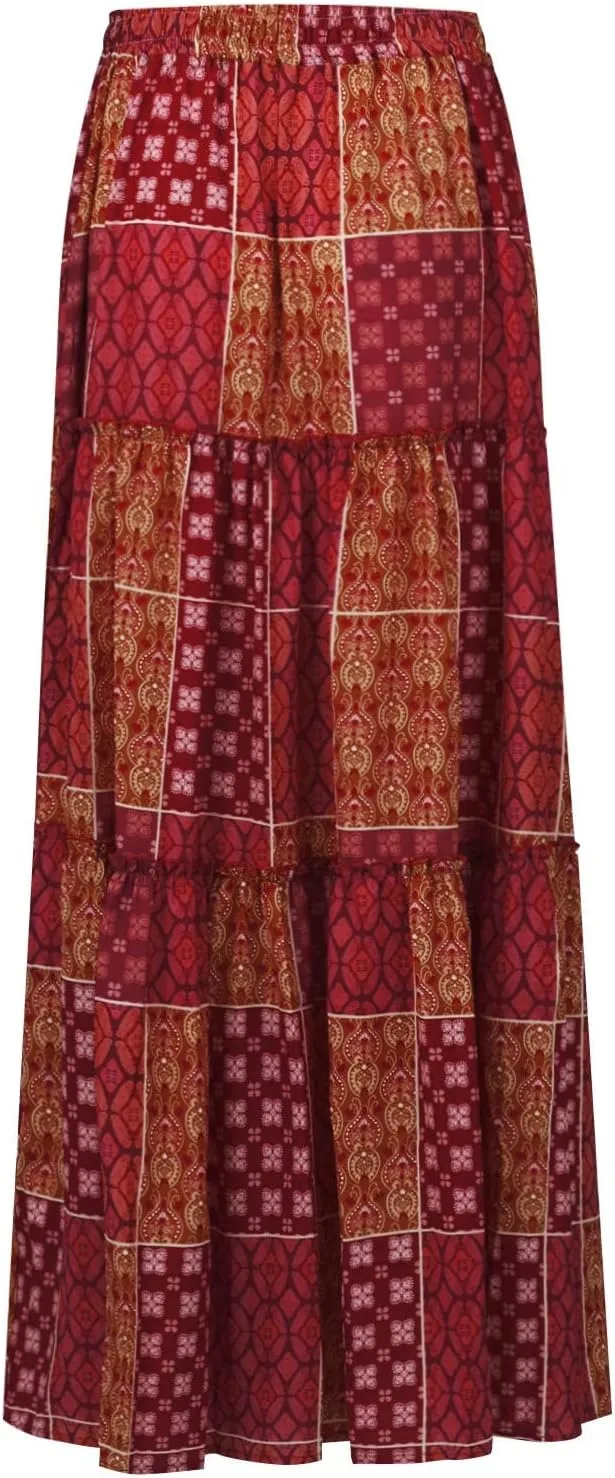 fanmpghleoo Maxi Skirt with Pocket for Women 2025 Boho Tiered Flowy Long Skirt Summer Casual Drawstring High Waisted Skirts