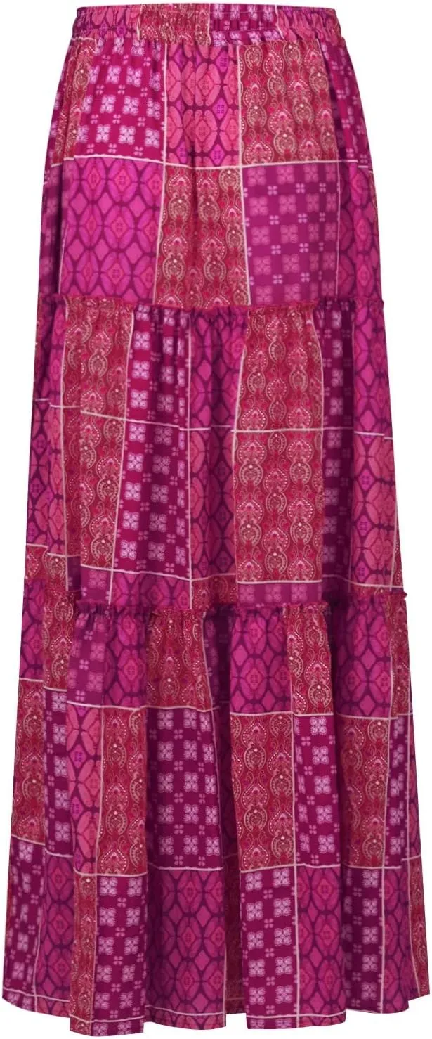 fanmpghleoo Maxi Skirt with Pocket for Women 2025 Boho Tiered Flowy Long Skirt Summer Casual Drawstring High Waisted Skirts